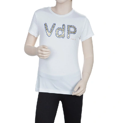 Pre-owned Vdp White Swarovski Embellished Logo Tshirt 12 Yrs