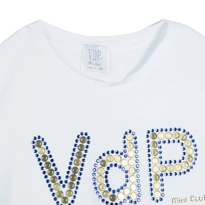 Pre-owned Vdp White Swarovski Embellished Logo Tshirt 12 Yrs