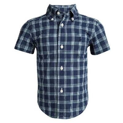 Pre-owned Polo Ralph Lauren Navy Blue Checked Cotton Short Sleeve Buttondown Shirt 2 Yrs