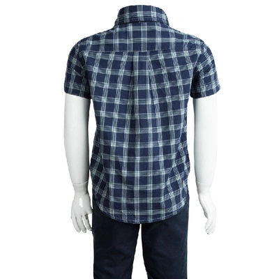 Pre-owned Polo Ralph Lauren Navy Blue Checked Cotton Short Sleeve Buttondown Shirt 2 Yrs