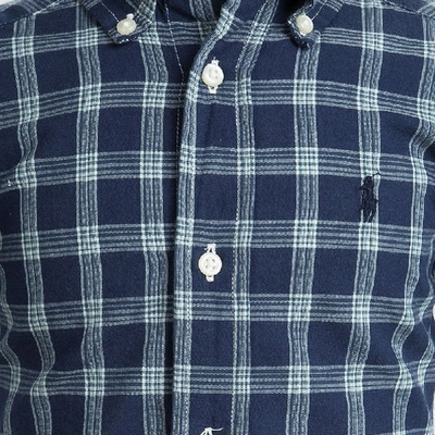 Pre-owned Ralph Lauren Navy Blue Checked Cotton Short Sleeve Buttondown Shirt 2 Yrs