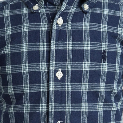 Pre-owned Polo Ralph Lauren Navy Blue Checked Cotton Short Sleeve Buttondown Shirt 2 Yrs