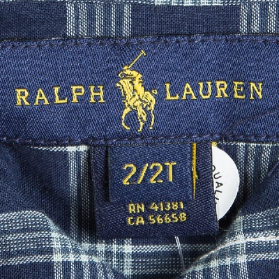 Pre-owned Ralph Lauren Navy Blue Checked Cotton Short Sleeve Buttondown Shirt 2 Yrs