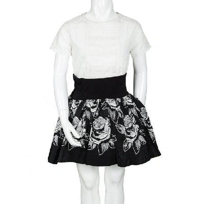 Pre-owned Monnalisa Monochrome Rose Emroidered Gathered Skirt 4 Yrs In Black