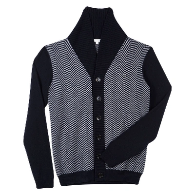 Pre-owned Gucci Navy Blue And Grey Wool Chevron Pattern Knit Button Front Cardigan 12 Yrs