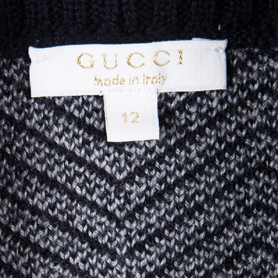 Pre-owned Gucci Navy Blue And Grey Wool Chevron Pattern Knit Button Front Cardigan 12 Yrs