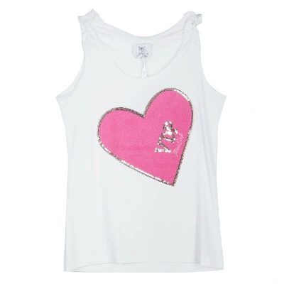 Pre-owned Vdp White Embellished Heart Detail Sleeveless Top 8 Yrs