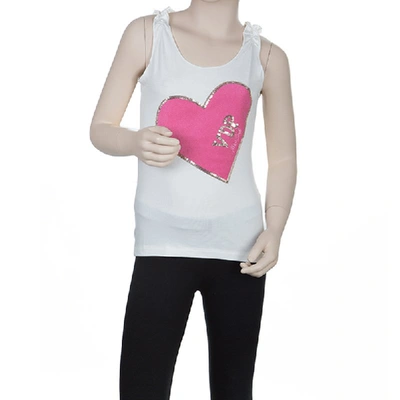 Pre-owned Vdp White Embellished Heart Detail Sleeveless Top 8 Yrs