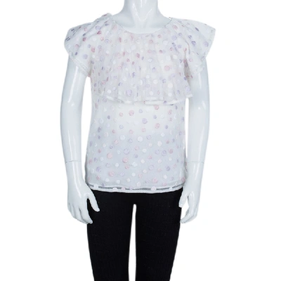 Pre-owned Dior White Mesh Multicolor Polka-dot Embroidered Top 10 Yrs