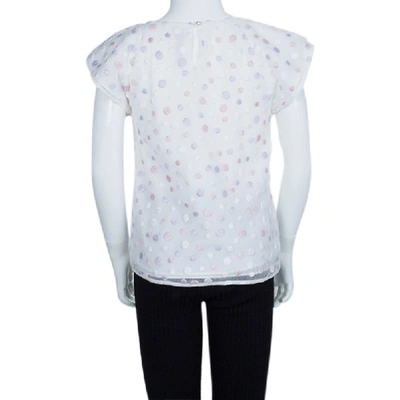 Pre-owned Dior White Mesh Multicolor Polka-dot Embroidered Top 10 Yrs