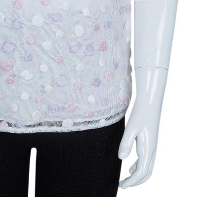 Pre-owned Dior White Mesh Multicolor Polka-dot Embroidered Top 10 Yrs