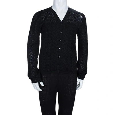 Pre-owned Dior Black Wool Perforated Diamond Pattern Buttondown Cardigan 10 Yrs