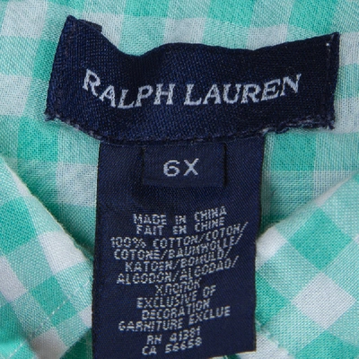 Pre-owned Ralph Lauren White And Green Checked Long Sleeve Button-down Cotton Shirt 6 Yrs In Multicolor