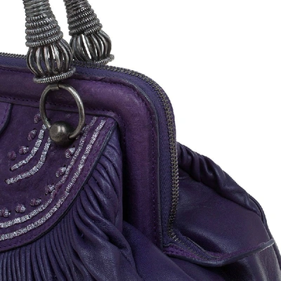 Pre-owned Dior Purple Pleated Leather Plisse Satchel In Pink