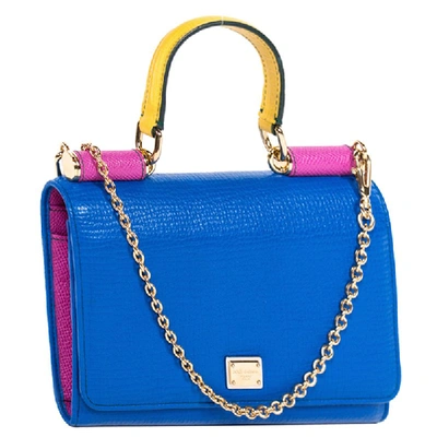 Pre-owned Dolce & Gabbana Bi Color Pebbled Leather Mini Von Crossbody Bag In Blue