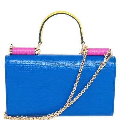 Pre-owned Dolce & Gabbana Bi Color Pebbled Leather Mini Von Crossbody Bag In Blue