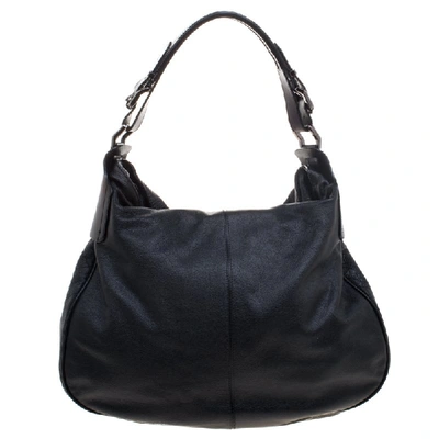 Pre-owned Burberry Metallic Black Leather Warrior Hobo