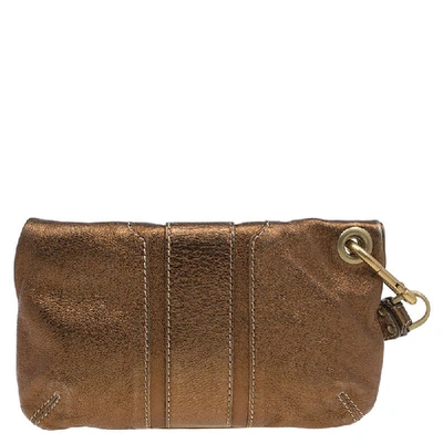 Pre-owned Jimmy Choo Bronze Leather Mave Foldover Clutch In Gold