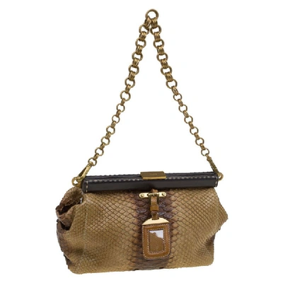 Pre-owned Prada Beige Ombre Python Frame Chain Shoulder Bag