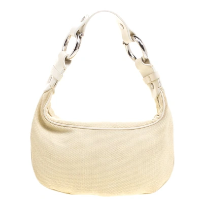Pre-owned Chloé Cream Canvas Multi Stone Embellished Shoulder Bag In Beige