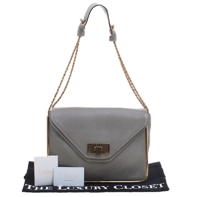 Pre-owned Chloé Grey Pebbled Leather Medium Sally Flap Shoulder Bag