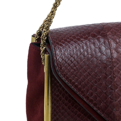 Pre-owned Chloé Burgundy Python Medium Sally Shoulder Bag In Red