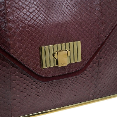 Pre-owned Chloé Burgundy Python Medium Sally Shoulder Bag In Red