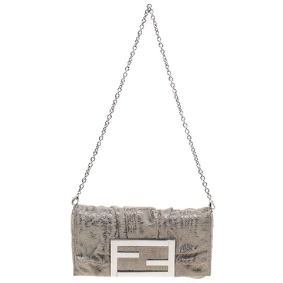 Pre-owned Fendi Light Green Suede Glitters Mia Pochette Bag