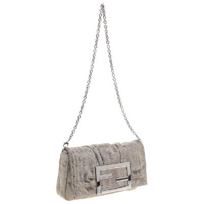 Pre-owned Fendi Light Green Suede Glitters Mia Pochette Bag