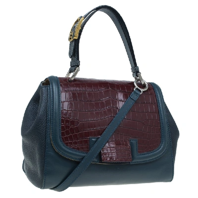 Pre-owned Fendi Tri Color Croc And Leather Silvana Shoulder Bag In Multicolor