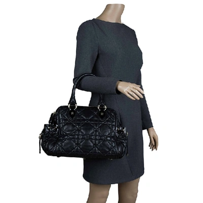 Pre-owned Dior Black Cannage Quilted Leather Satchel