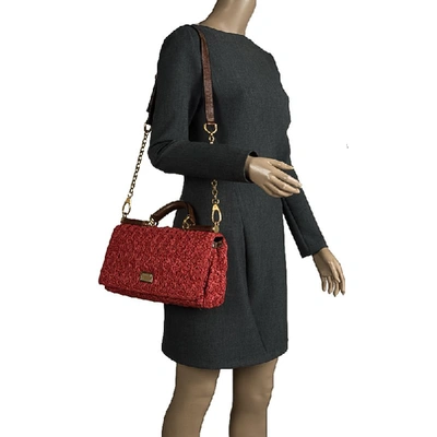 Pre-owned Dolce & Gabbana Dolce And Gabbana Red Crochet Raffia Miss Sicily Shoulder Bag
