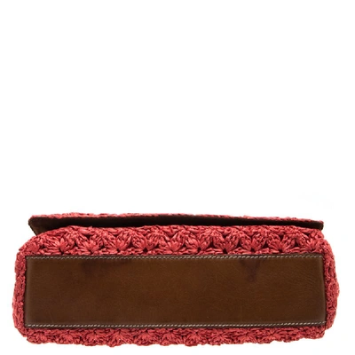 Pre-owned Dolce & Gabbana Dolce And Gabbana Red Crochet Raffia Miss Sicily Shoulder Bag