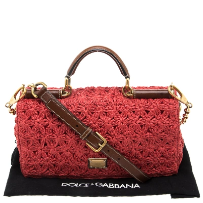 Pre-owned Dolce & Gabbana Dolce And Gabbana Red Crochet Raffia Miss Sicily Shoulder Bag