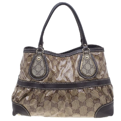Pre-owned Gucci Brown Coated Canvas Monogram Crytal Mix Tote