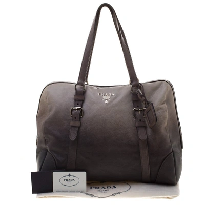 Pre-owned Prada Grey Ombre Glace Calf Leather Tote