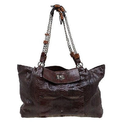 Pre-owned Chloé Bown Python Snap Pocket Tote In Brown