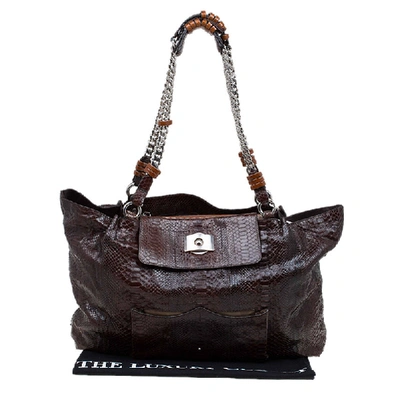 Pre-owned Chloé Bown Python Snap Pocket Tote In Brown