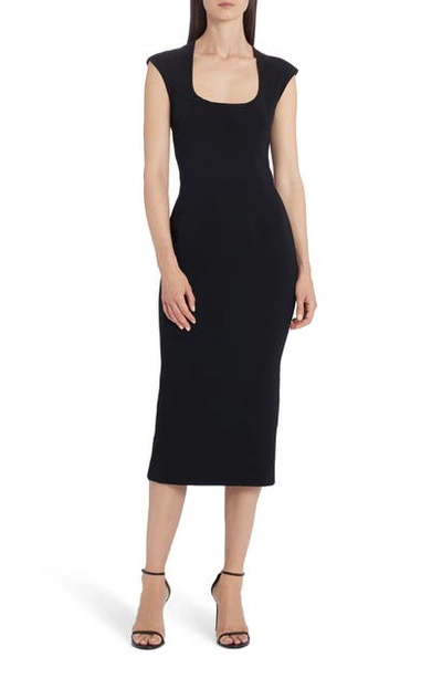 Shop Dolce & Gabbana Square Neck Silk Sheath Midi Dress In Black