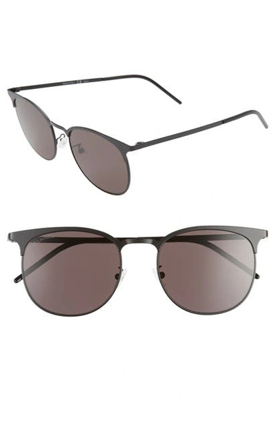 Shop Saint Laurent 54mm Round Sunglasses In Semi Matte Black/ Black