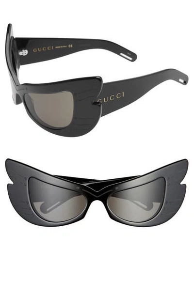 Shop Gucci 57mm Butterfly Shield Sunglasses In Black/ Grey