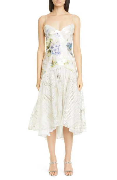 Shop Rodarte Floral Sequin High/low Slip Dress In Watercolor Hydrangea