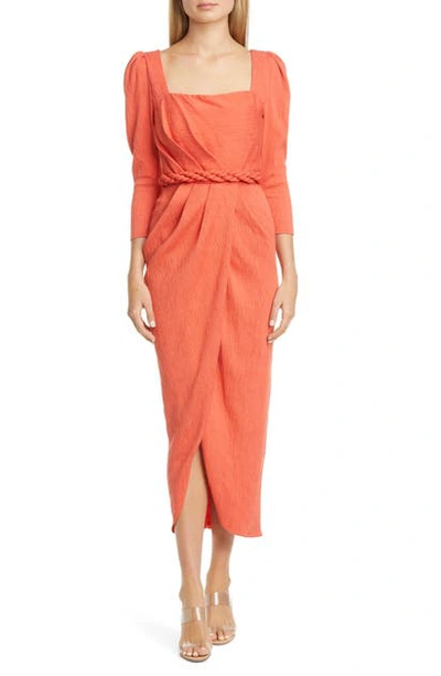Shop Johanna Ortiz Square Neck Puff Sleeve Belted Maxi Dress In Paprika