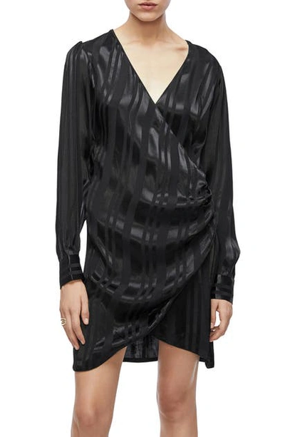 Shop Anine Bing Penelope Long Sleeve Wrap Dress In Black Tonal Stripe