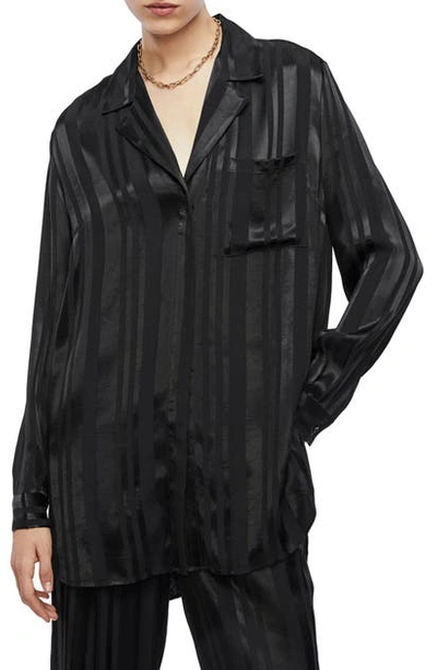 Shop Anine Bing Ash Long Sleeve Blouse In Black Tonal Stripe