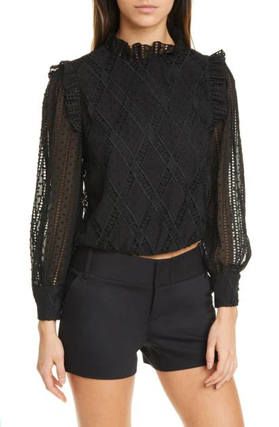 Shop Alice And Olivia Jos Puff Sleeve Crop Blouse In Black
