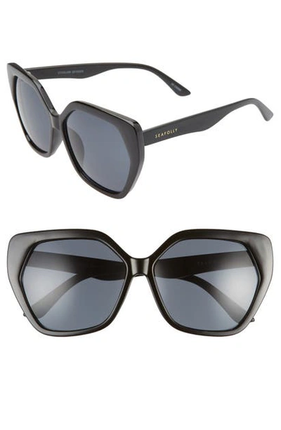 Shop Seafolly Coolum 60mm Cat Eye Sunglasses In Black/ Smoke