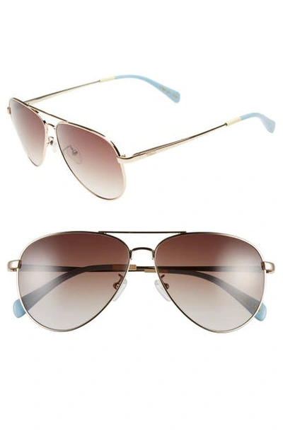 Shop Toms 'maverick' 60mm Aviator Sunglasses In Gold/ Light Blue Brown