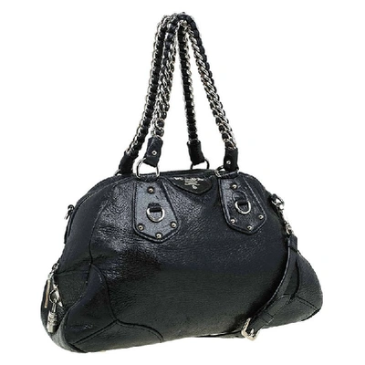 Pre-owned Prada Black Cervo Lux Leather Chain Bowling Bag