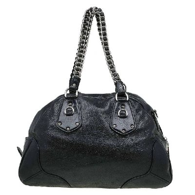 Pre-owned Prada Black Cervo Lux Leather Chain Bowling Bag